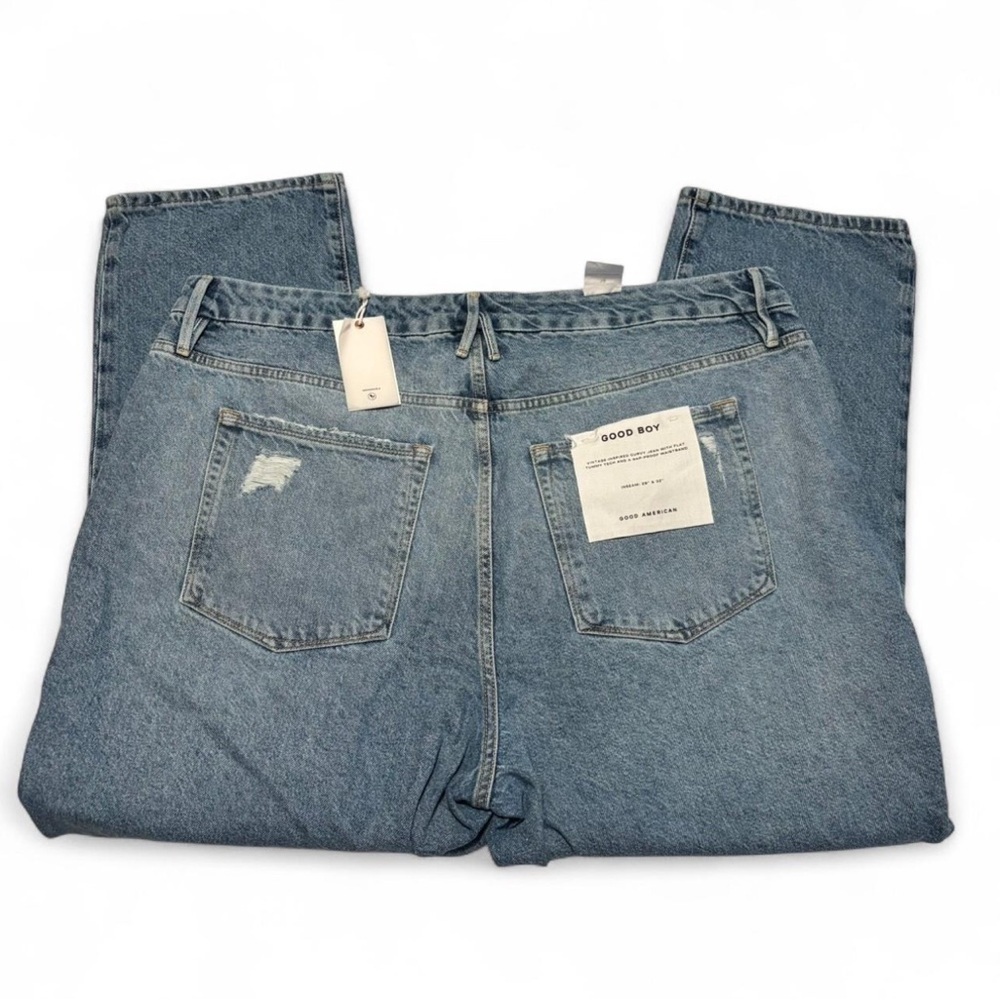 Good American Sz 18 Good Boy Jeans High Rise Straight Leg Distressed Light Wash - Picture 4 of 7